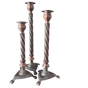 Set 3 Vintage Copper Tone Twist Candlesticks‎ Ornate Claw Foot 11–15.5”